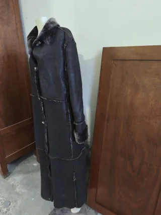Cappotto lungo shearling nero/marrone