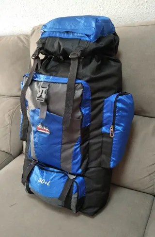 Mochila 80L Gran Capacidad Negra y Azul