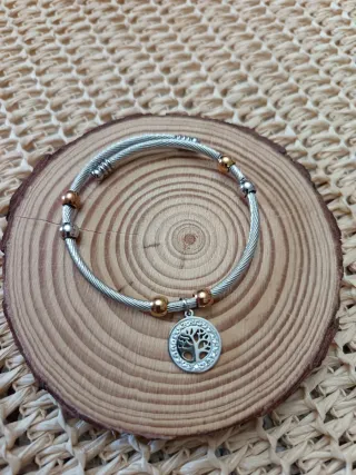 Pulsera rígida de acero con árbol de la vida