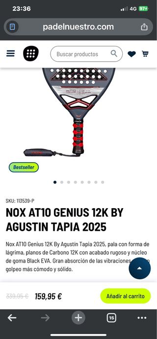 Pala NOX AT10 12K 2025 Agustín Tapia