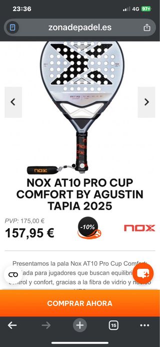 Pala de pádel NOX AT10 Pro Cup Comfort