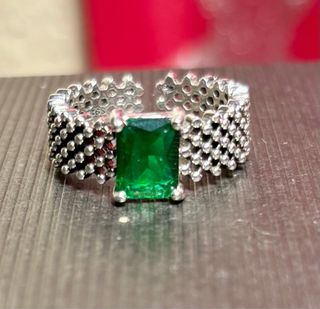 Anillo Plata Piedra Verde Rectangular