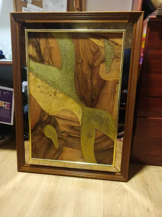 Cuadro salón madera, espejo y metal