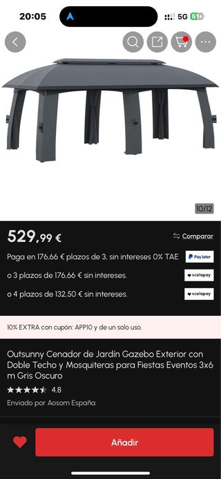 Cenador Outsunny 6x3m