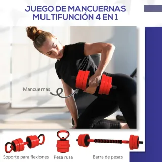 Kit Pesas 4 en 1 Mancuernas Barra Kettlebell