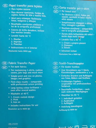 Papel Transfer per tessuti scuri