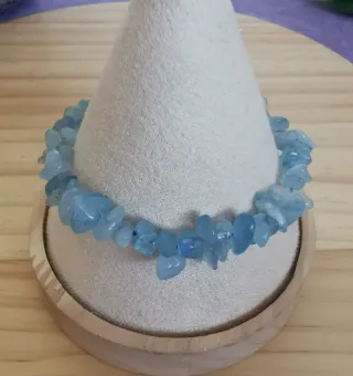 Pulsera Chips Aguamarina Natural Elástica.