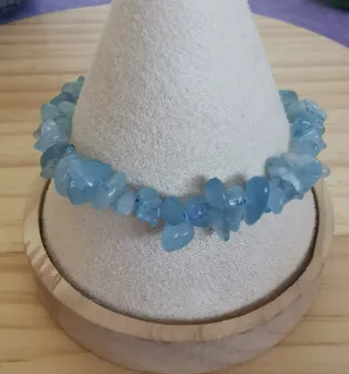 Pulsera Chips Aguamarina Natural Elástica.