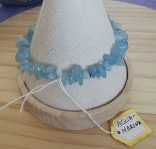 Pulsera Chips Aguamarina Natural Elástica.