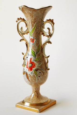 JARRÓN ÁNFORA PORCELANA Y FILO DE ORO VINTAGE