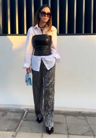 Pantalón plateado abalorios