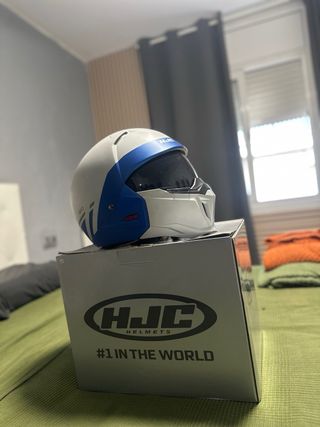 Casco HJC Modular Blanco y Azul en buen estado.