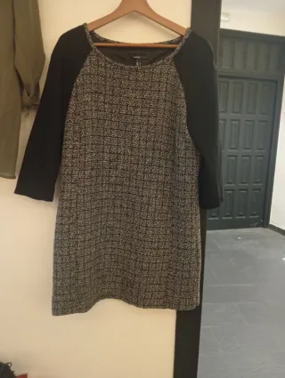 Vestido Mango Tweed Negro y Gris