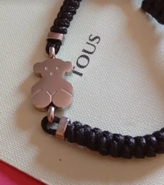 Pulsera Tous Oso Plata y Cordón Negro. Original
