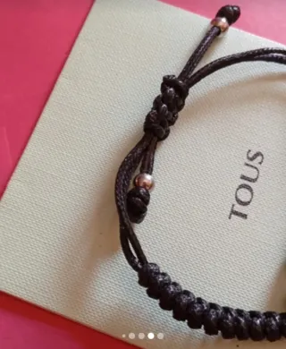 Pulsera Tous Oso Plata y Cordón Negro. Original
