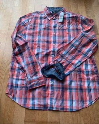 Camisa Nautica cuadros naranja y azul