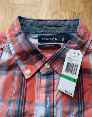 Camisa Nautica cuadros naranja y azul