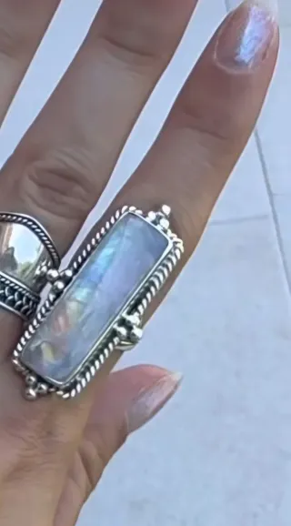 Anillo Plata y Piedra Luna Rectangular