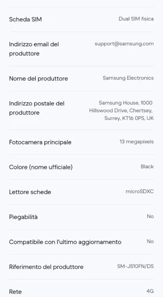Samsung Galaxy J5 (2016) 16GB Nero