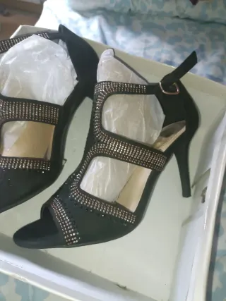 Sandalias Negras con Brillantes Talla 39