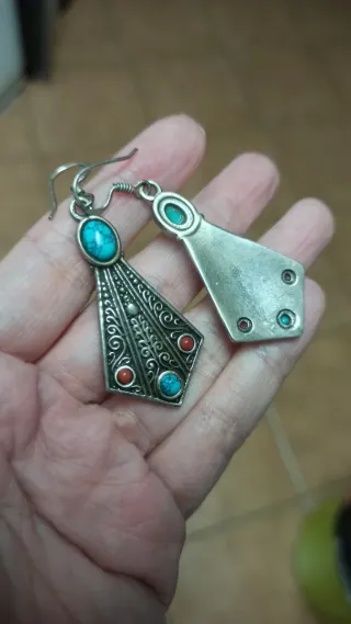 Pendientes Plata Tibetana Nepalí Turquesa
