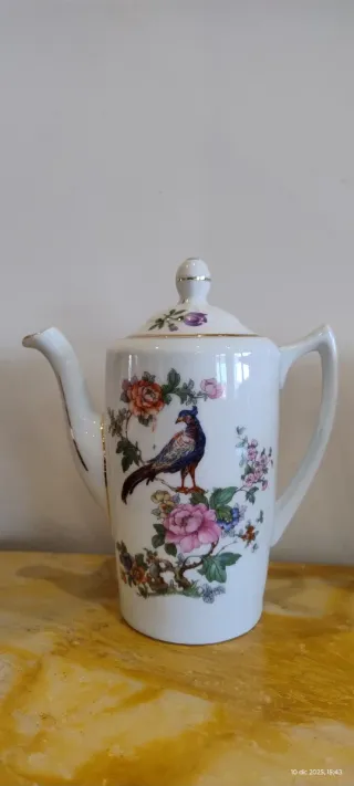 Lattiera/Teiera Porcellana Dipinta Uccello Fiori