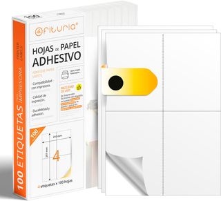 OFITURIA - Etiqueta Adhesiva Blanca (A4) Papel de