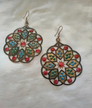 Pendientes largos florales étnicos