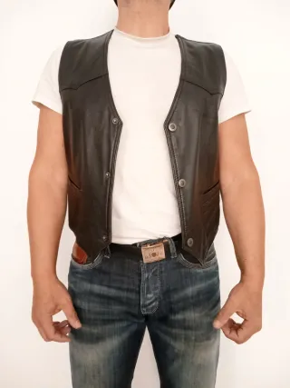 Chaleco cuero auténtico motero vaquero M. Medidas