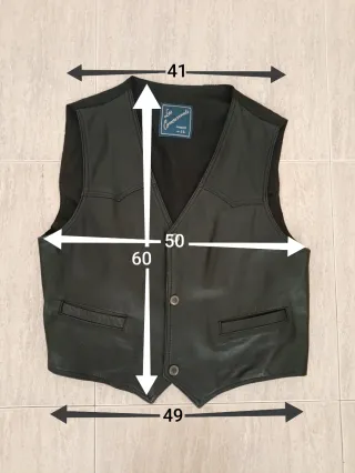 Chaleco cuero auténtico motero vaquero M. Medidas
