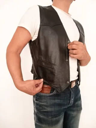 Chaleco cuero auténtico motero vaquero M. Medidas