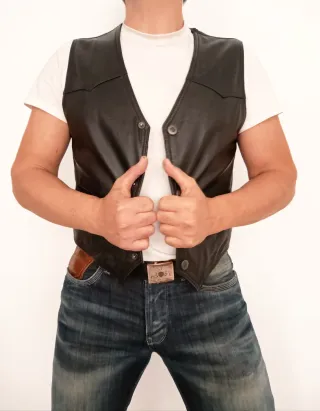 Chaleco cuero auténtico motero vaquero M. Medidas