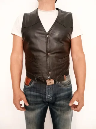 Chaleco cuero auténtico motero vaquero M. Medidas