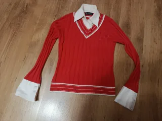 Jersey rojo mujer cuello V manga larga