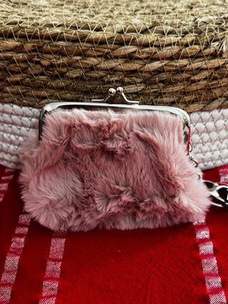 Portamonete rosa cipria pelo