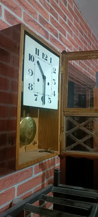 Reloj de Pared Antiguo Madera y Cristal