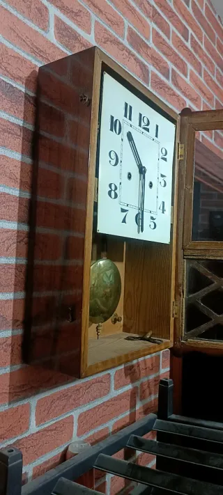 Reloj de Pared Antiguo Madera y Cristal