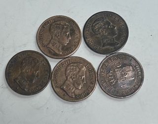 Lote 5 monedas 1 céntimo 1906 Alfonso XIII