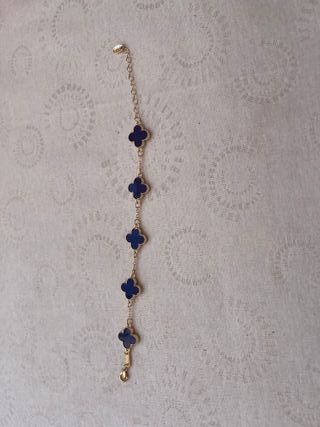 Pulseras x2 de flores azul y dorada