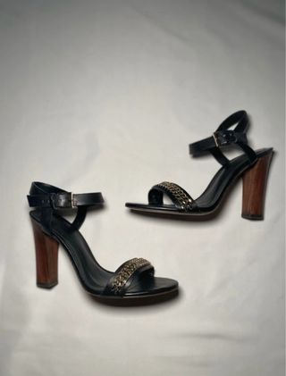 Sandalias Massimo Dutti Piel Negra Tacón