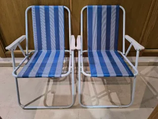2 Sillas de Playa Plegables Rayas Azul