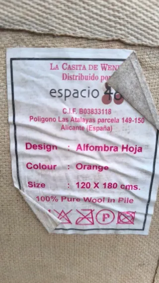 ALFOMBRA NARANJA EN BUEN ESTADO 1,80X1,20