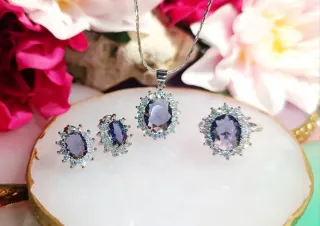 Conjunto Plata 925 con Gemas Moradas Brillantes