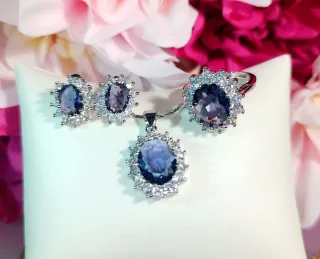 Conjunto Plata 925 con Gemas Moradas Brillantes