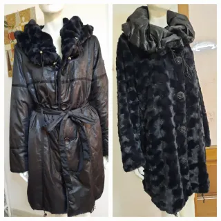 Elegante cappotto reversibile pelliccia e lucido