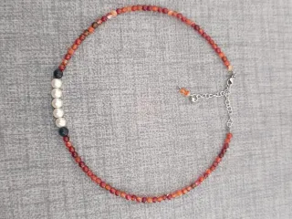 Collar piedras naturales perlas y obsidiana