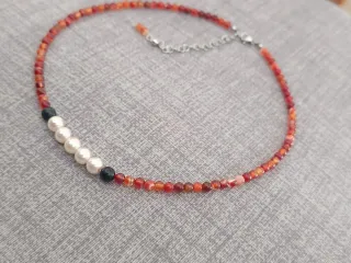 Collar piedras naturales perlas y obsidiana