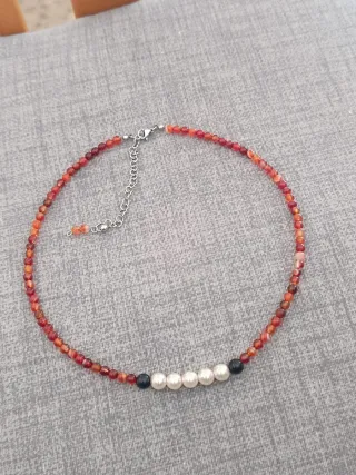 Collar piedras naturales perlas y obsidiana