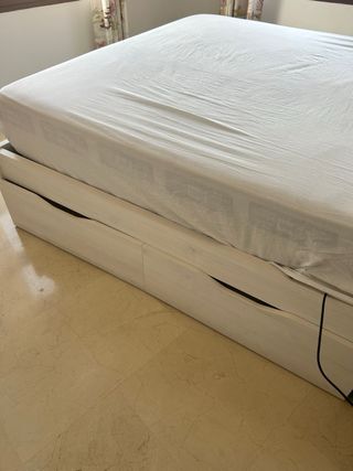 Cama Matrimonio Madera Beige/Blanca