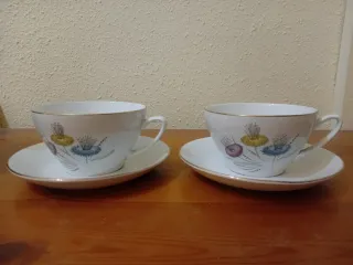 Juego de 4 tazas y platillos florales